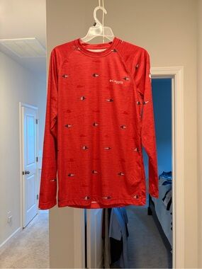 Columbia Red Performance Long-Sleeve Fishing Tee